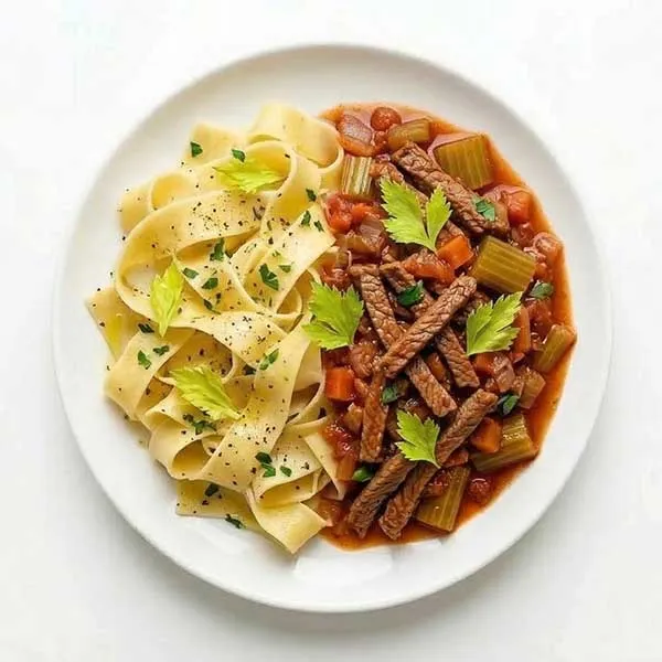 Italian Celery And Beef With Pappardelle